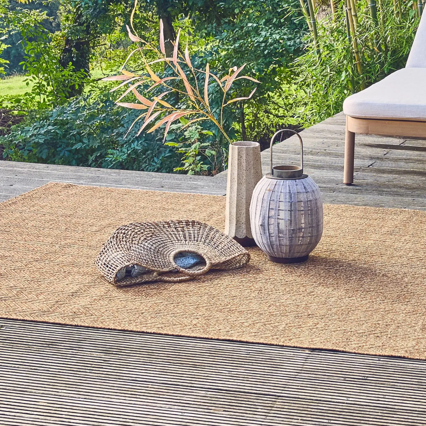 Natuurlijk jute-effect vloerkleed voor binnen en buiten