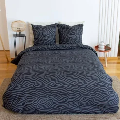Omkeerbaar tweepersoons beddengoed met zebraprint katoen zwart