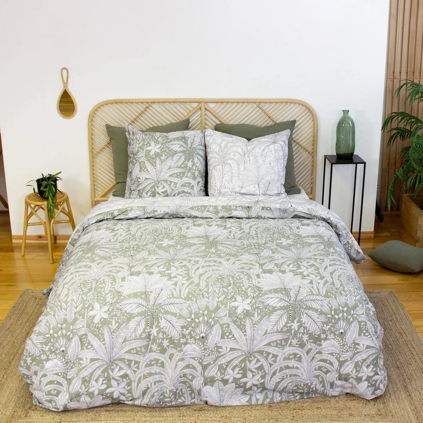 Omkeerbaar tweepersoons dekbedovertrek met plantenprint