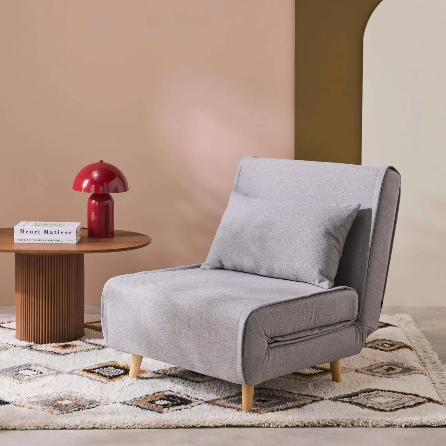 Omvormbare fauteuil stof houten frame 1 zitplaats