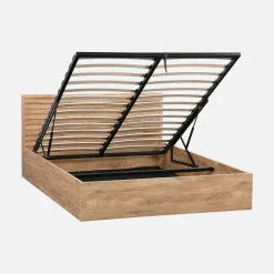 Opbergbed 140x190cm met lattenbodem en hoofdbord houtdecor
