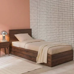Opbergbed 90x190cm met lattenbodem en hoofdbord houtdecor