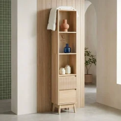Opbergkolom met houtdecor 3 planken 2 lades