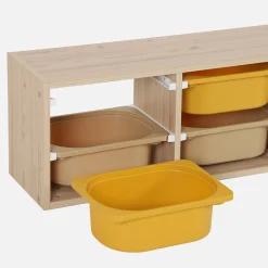 Opbergmeubel naturel met 6 gekleurde opbergbakken voor kinderen
