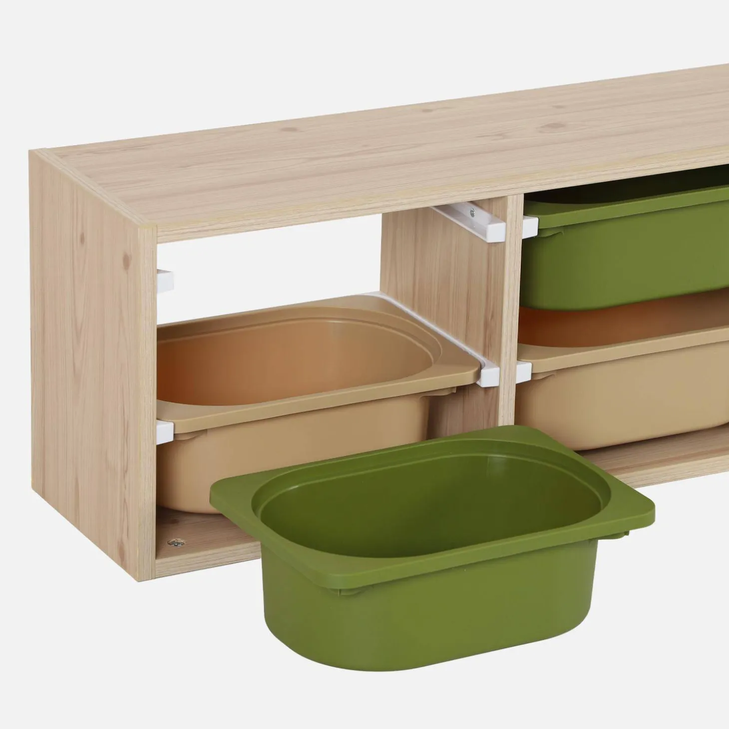 Opbergmeubel naturel met 6 gekleurde opbergbakken voor kinderen