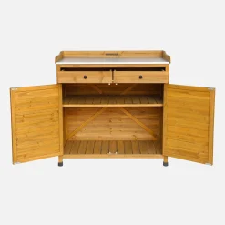 Opbergmeubel, werktafel van dennenhout, 2 deuren, 2 laden