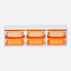 Opbergmeubel wit met 6 gekleurde opbergbakken voor kinderen