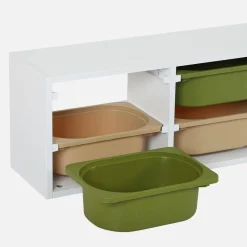Opbergmeubel wit met 6 gekleurde opbergbakken voor kinderen