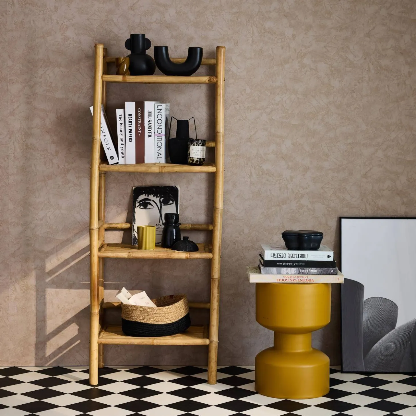 Open kast met 4 niveaus van bamboe 54cm