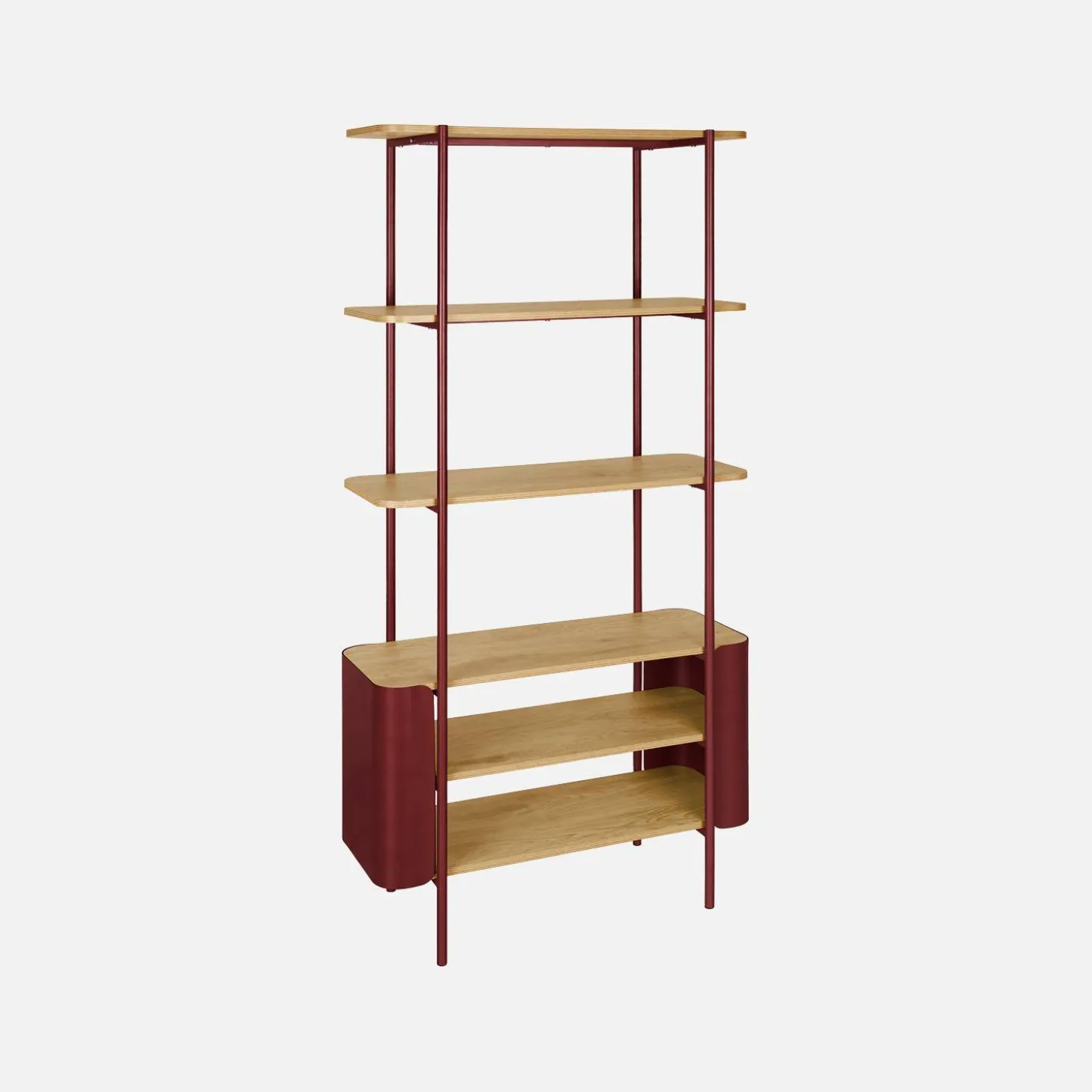 Open kast 6 niveaus gebogen metaal en houtdecor