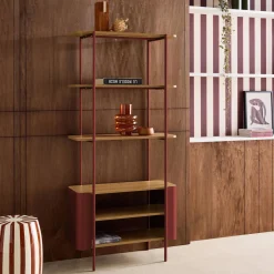 Open kast 6 niveaus gebogen metaal en houtdecor