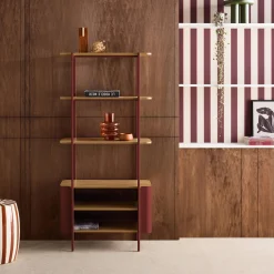 Open kast 6 niveaus gebogen metaal en houtdecor
