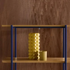 Open kast 6 niveaus gebogen metaal en houtdecor