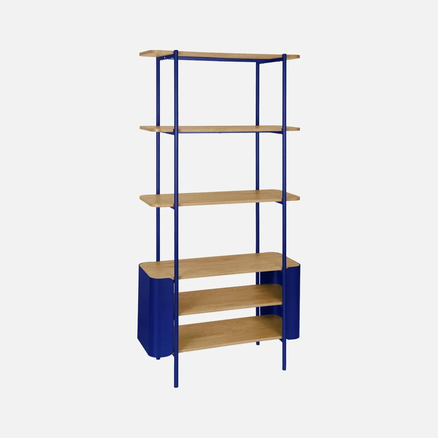 Open kast 6 niveaus gebogen metaal en houtdecor