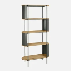 Open kast 5 niveaus gebogen metaal en houtdecor