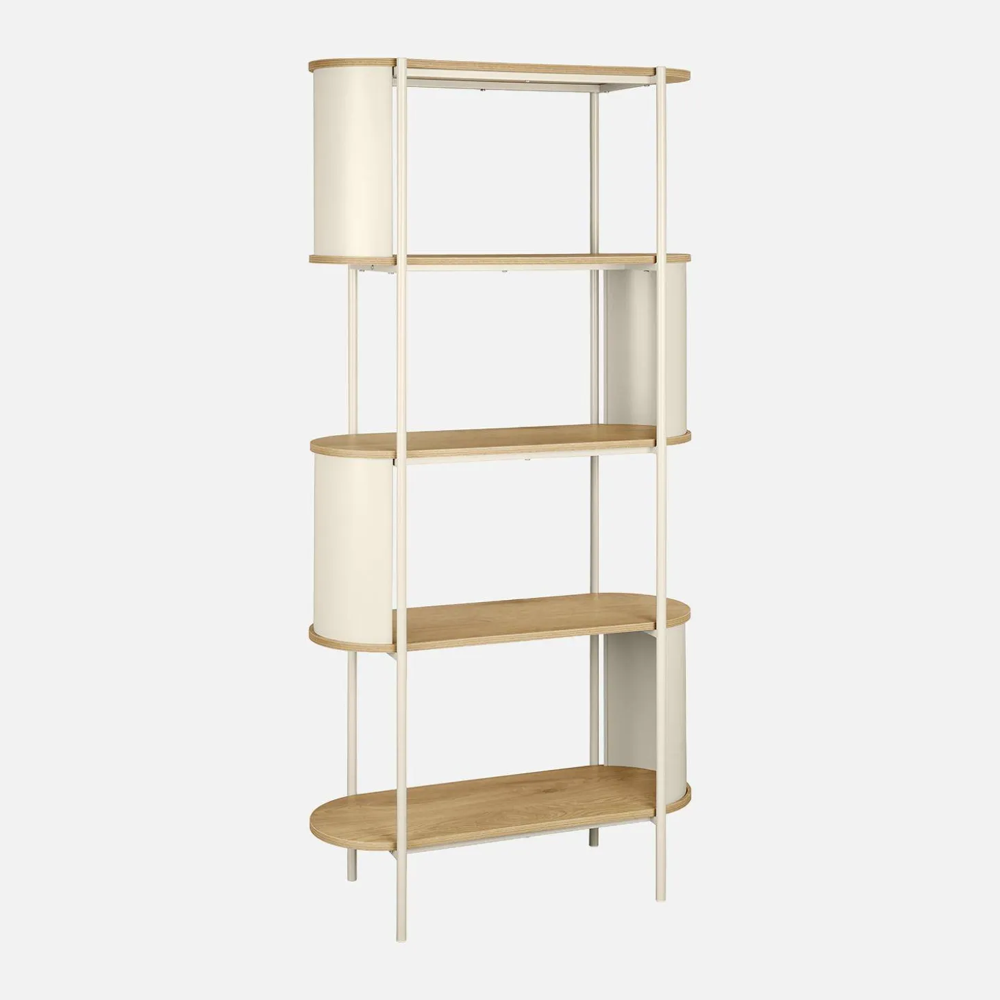 Open kast 5 niveaus gebogen metaal en houtdecor