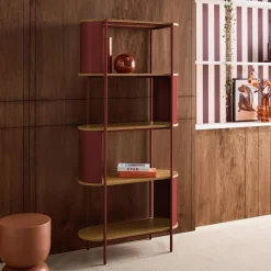Open kast 5 niveaus gebogen metaal en houtdecor