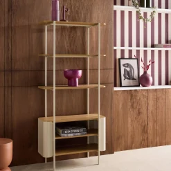 Open kast 6 niveaus gebogen metaal en houtdecor