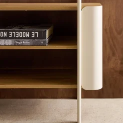 Open kast 6 niveaus gebogen metaal en houtdecor
