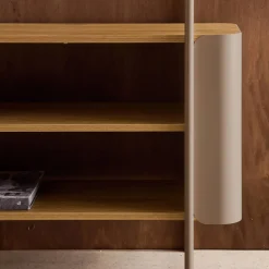 Open kast 6 niveaus gebogen metaal en houtdecor