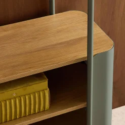 Open kast 6 niveaus gebogen metaal en houtdecor