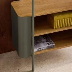 Open kast 6 niveaus gebogen metaal en houtdecor