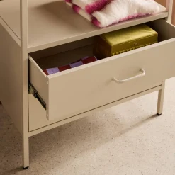 Open metalen kast met hangruimte open vak en 2 lades 70cm