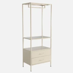 Open metalen kast met hangruimte open vak en 2 lades 70cm