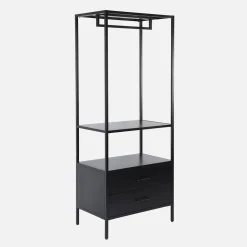Open metalen kast met hangruimte open vak en 2 lades 70cm