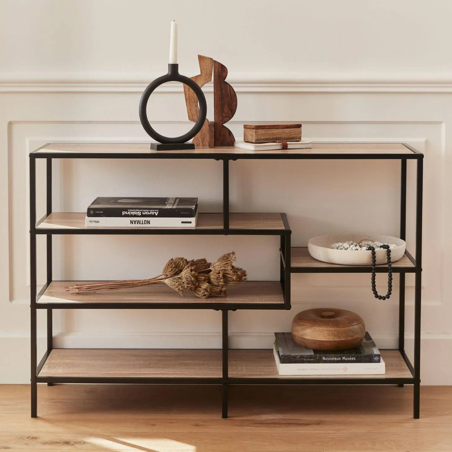 Open wandkast metaal asymmetrisch 5 vakken 114cm