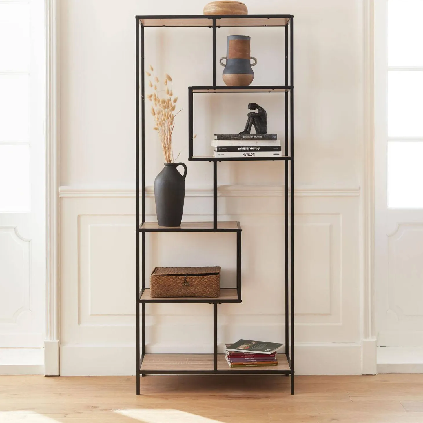 Open wandkast metaal asymmetrisch 6 vakken 77cm