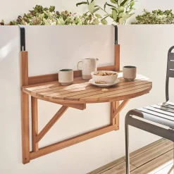 Opklapbare balkontafel hout half rond 70x50cm