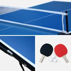 Opklapbare mini-tafeltennistafel voor binnen met 4 batjes en 6 ballen