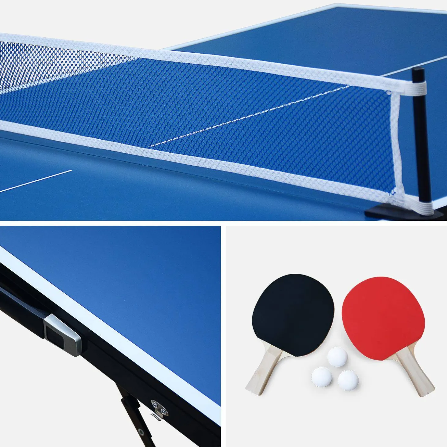 Opklapbare mini-tafeltennistafel voor binnen met 4 batjes en 6 ballen