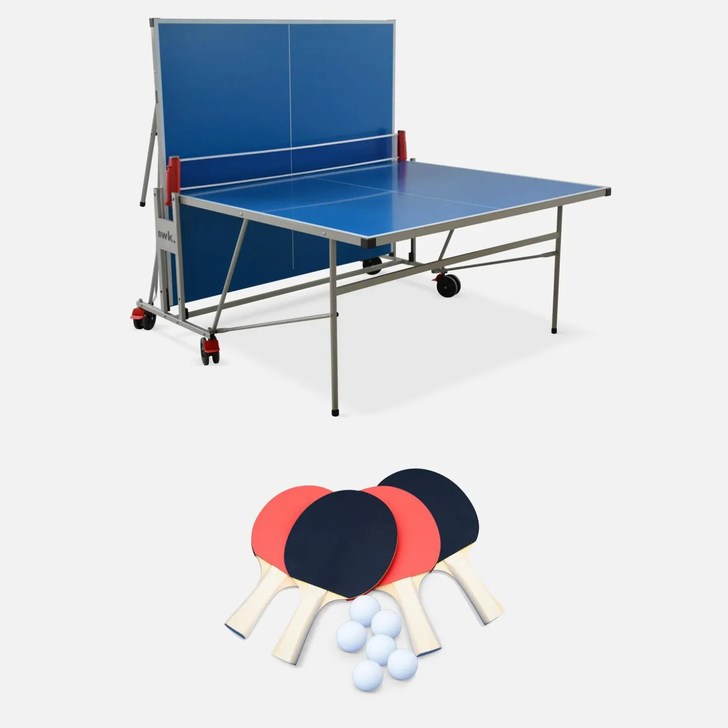 Opklapbare tafeltennistafel voor buiten met 4 rackets en 6 balletjes