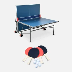 Opklapbare tafeltennistafel voor binnen, 4 rackets en 6 ballen