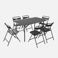 Opklapbare tuintafel met 6 opklapbare stoelen metaal