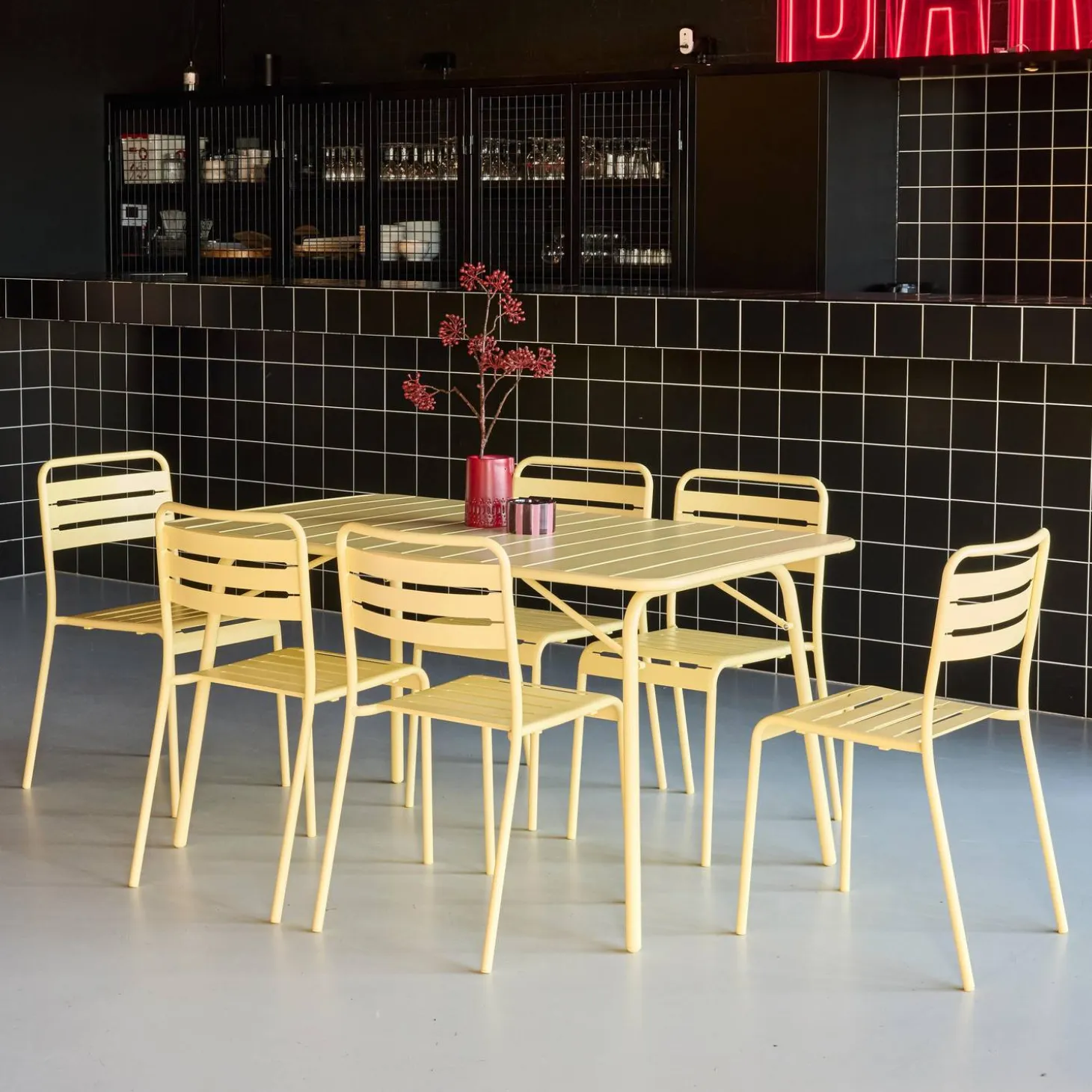 Opklapbare tuintafel met 6 stoelen metaal