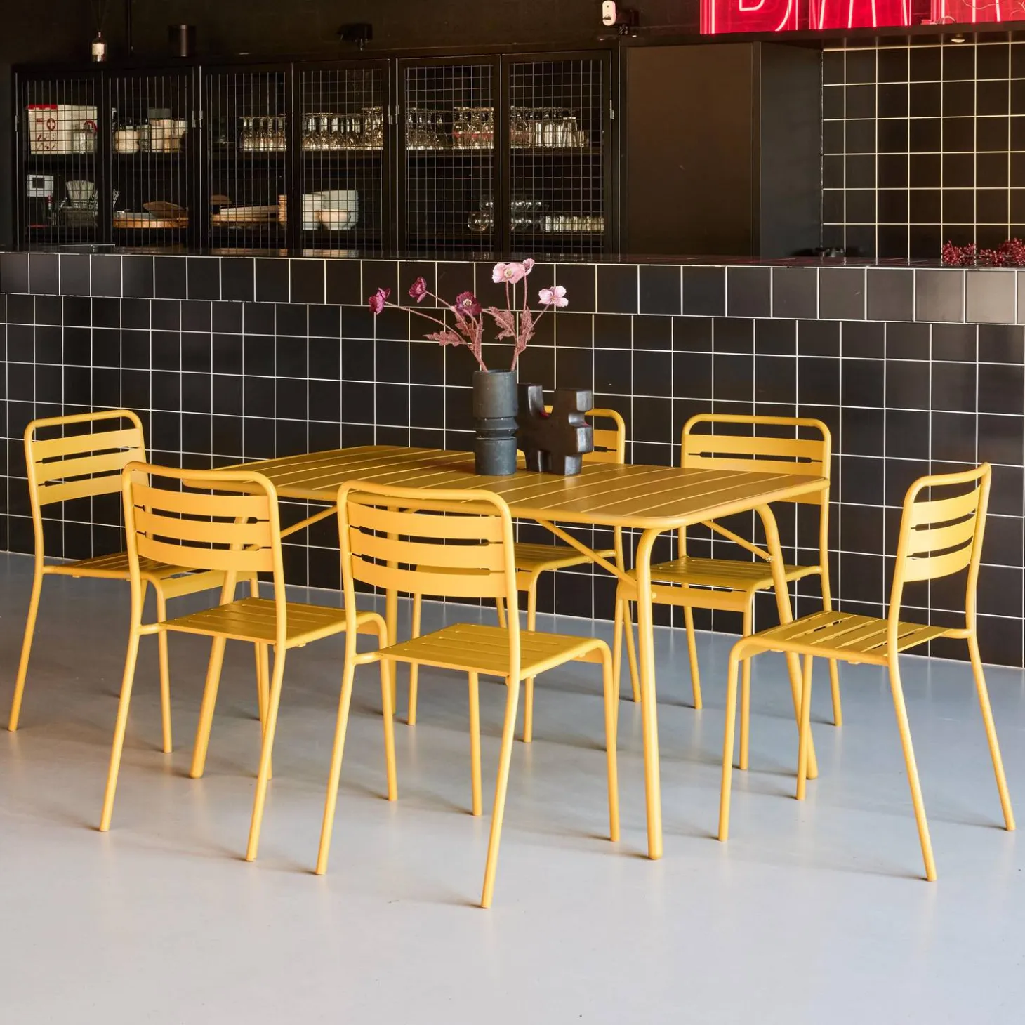 Opklapbare tuintafel met 6 stoelen metaal