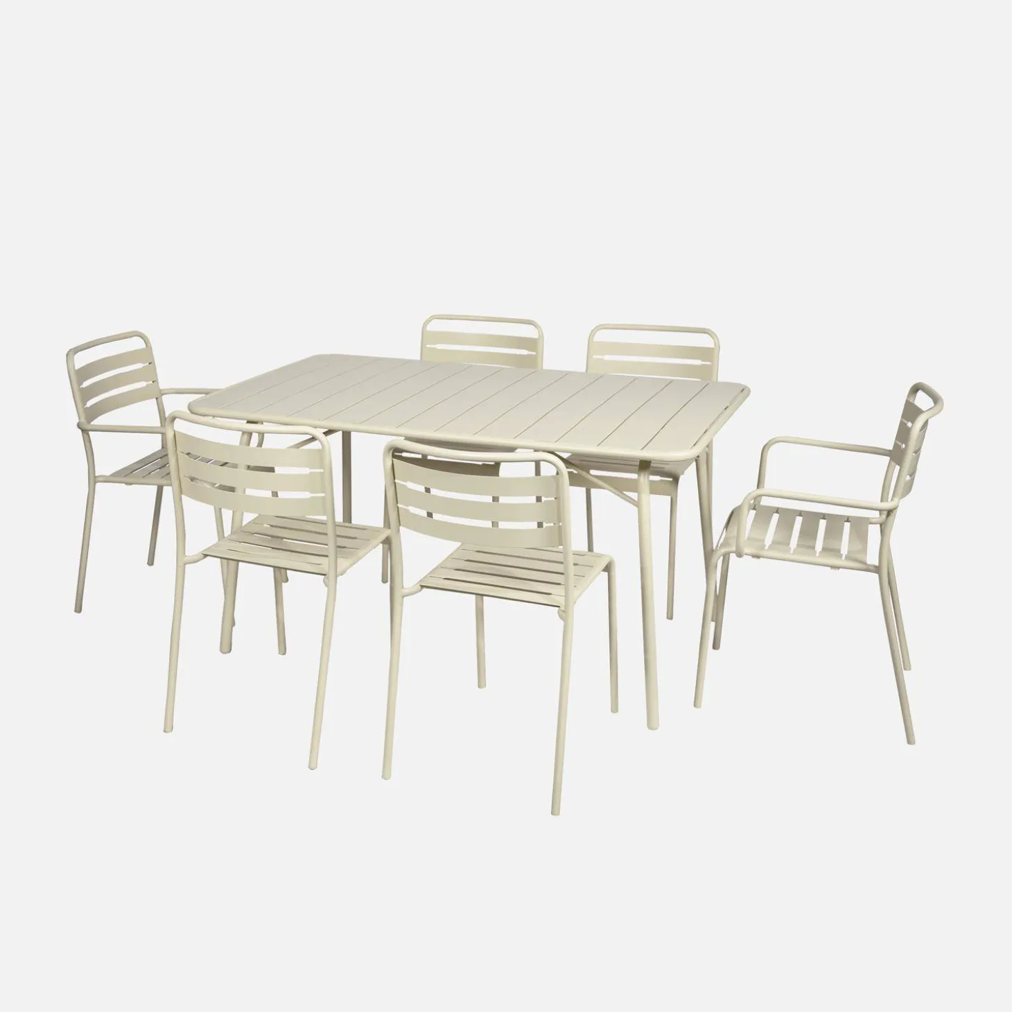 Opklapbare tuintafel met 6 stoelen waarvan 2 met armleuning metaal