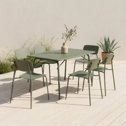Opklapbare tuintafel + 6 stoelen metaal
