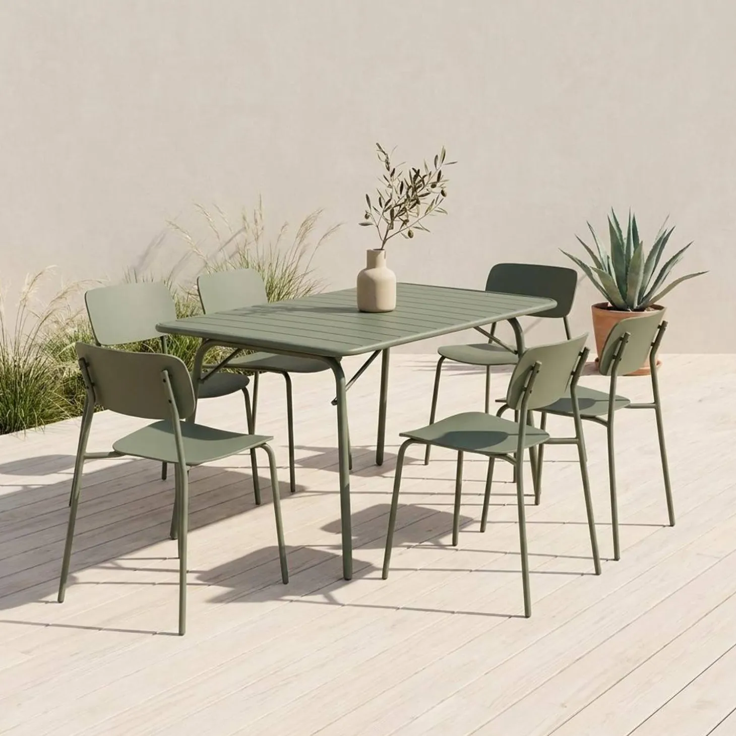 Opklapbare tuintafel + 6 stoelen metaal
