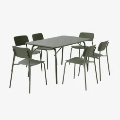Opklapbare tuintafel + 6 stoelen metaal