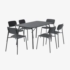 Opklapbare tuintafel + 6 stoelen metaal