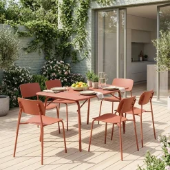 Opklapbare tuintafel + 6 stoelen metaal
