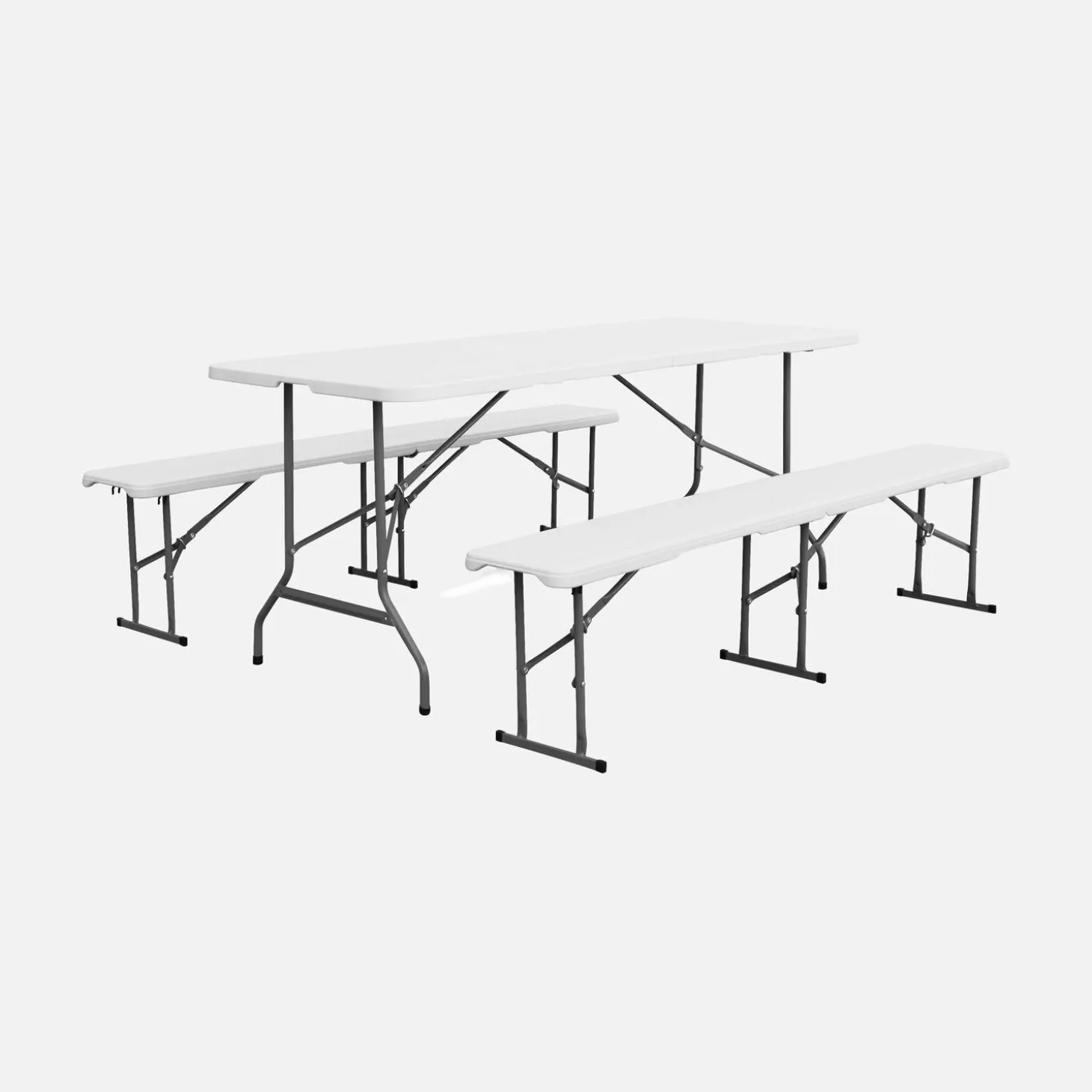 Opklaptafel van staal met 2 banken (set van 2)