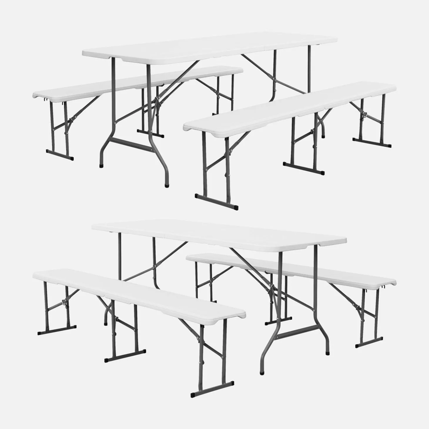 Opklaptafel van staal met 2 banken (set van 2)