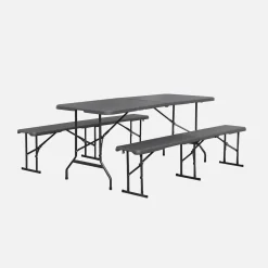 Opklaptafel van staal met 2 banken (set van 2)