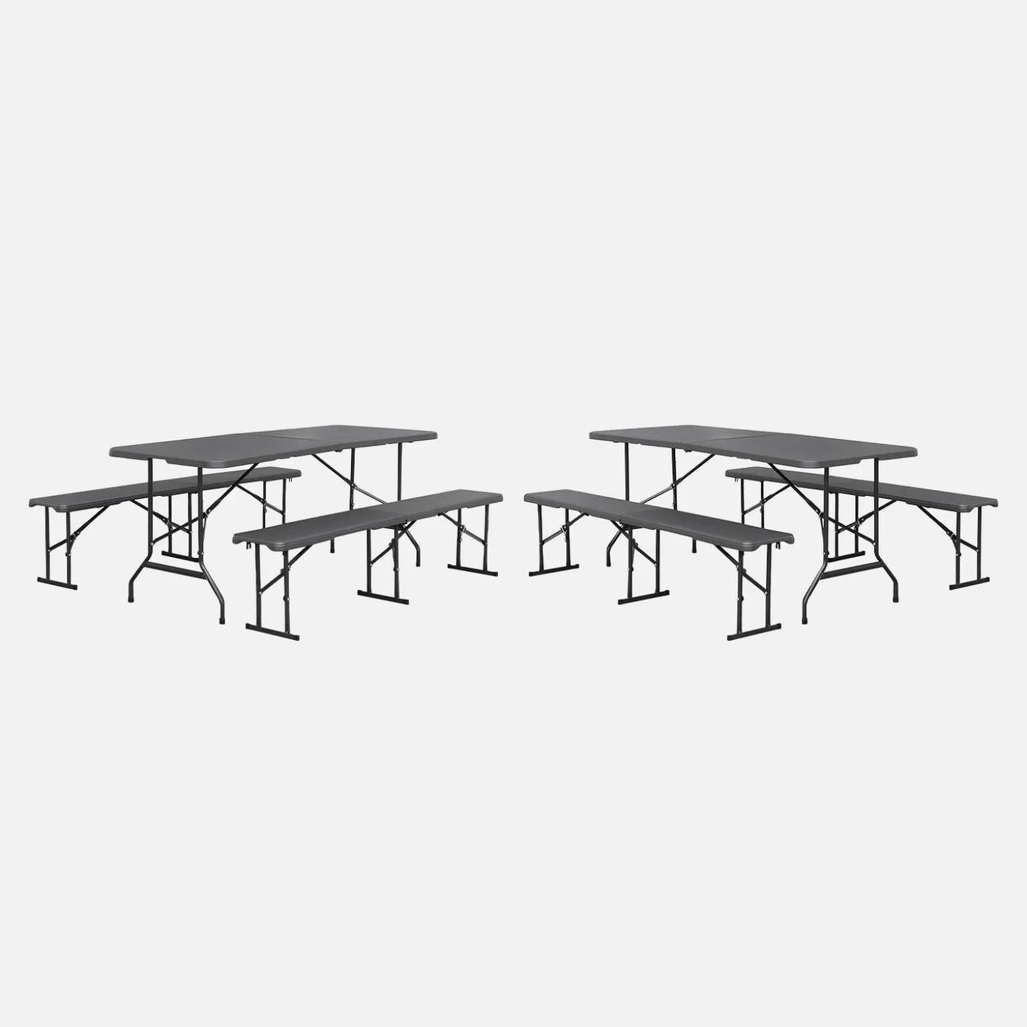 Opklaptafel van staal met 2 banken (set van 2)