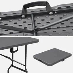 Opklaptafel van staal met 2 banken (set van 2)